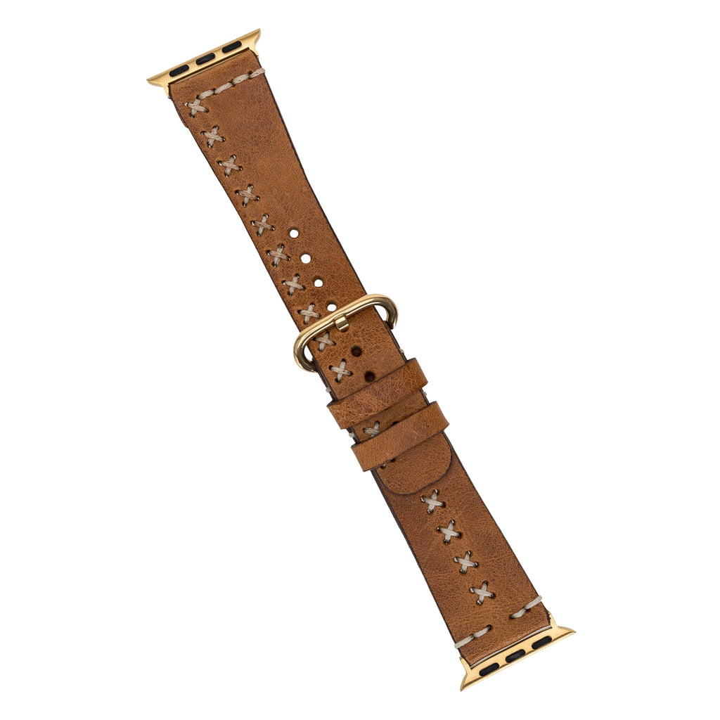 Apple Watch Uyumlu Deri Kordon 42-44-45mm Aqua V18 Taba