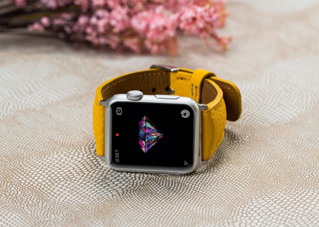Apple Watch Uyumlu Deri Kordon 42-44-45mm FL12 Sarı