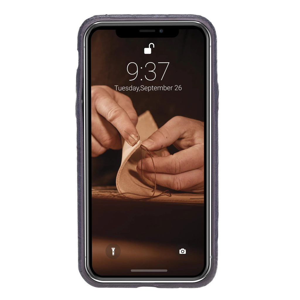 Apple iPhone X-XS Uyumlu Deri Kartlıklı Arka Kapak UCCC B13 Mor