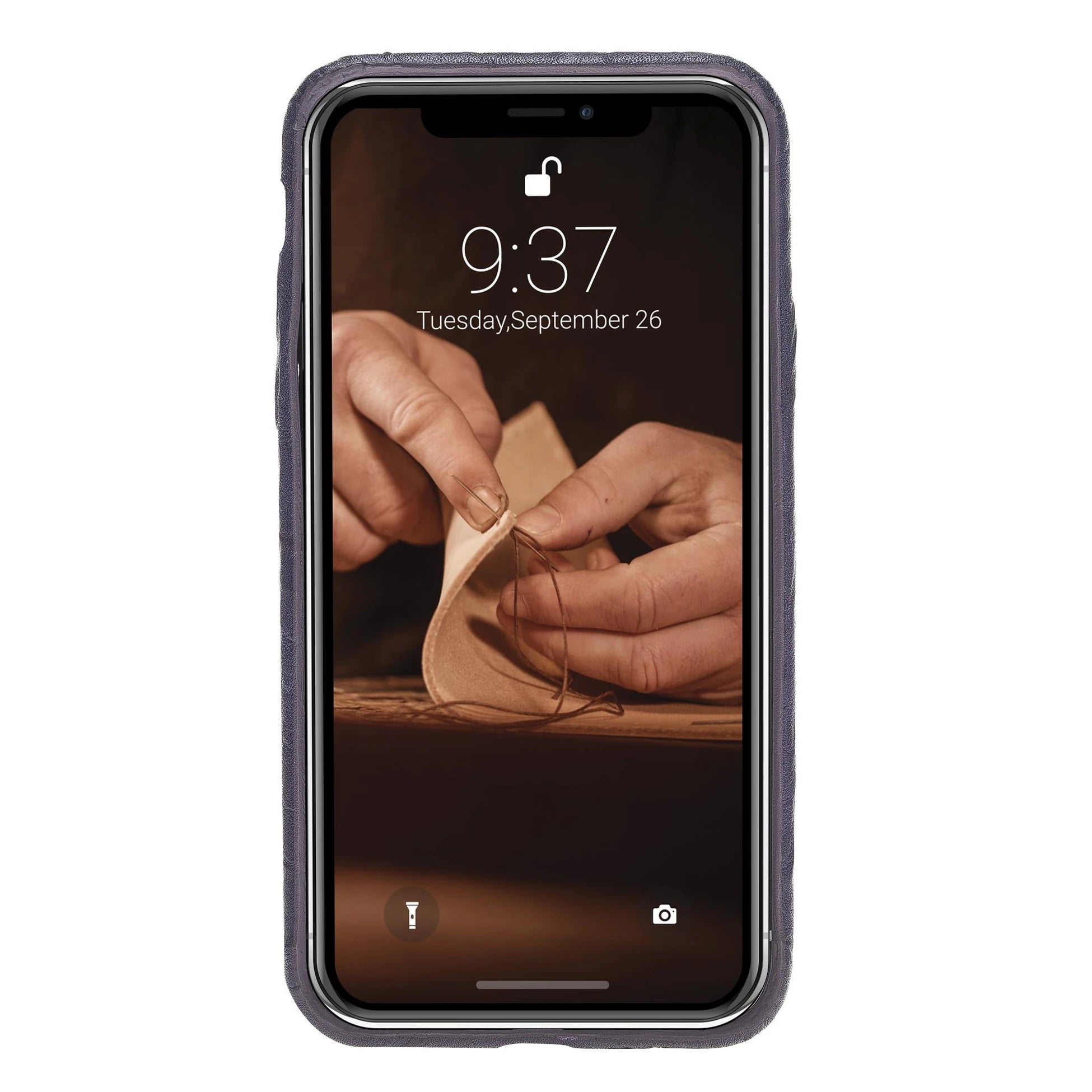 Apple iPhone X-XS Uyumlu Deri Kartlıklı Arka Kapak UCCC B13 Mor