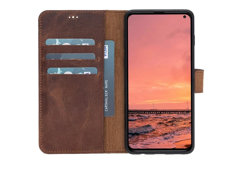 Samsung Galaxy S10 Uyumlu Deri Cüzdanlı Kılıf Foncaze G2 Kahve