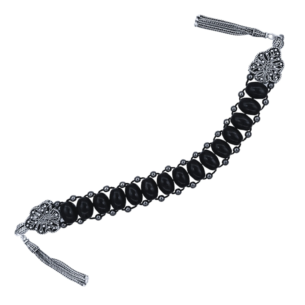 925 K Silver Hematit & Gürcistan Oltu Stone Zaza Prayer Beads 25 cm