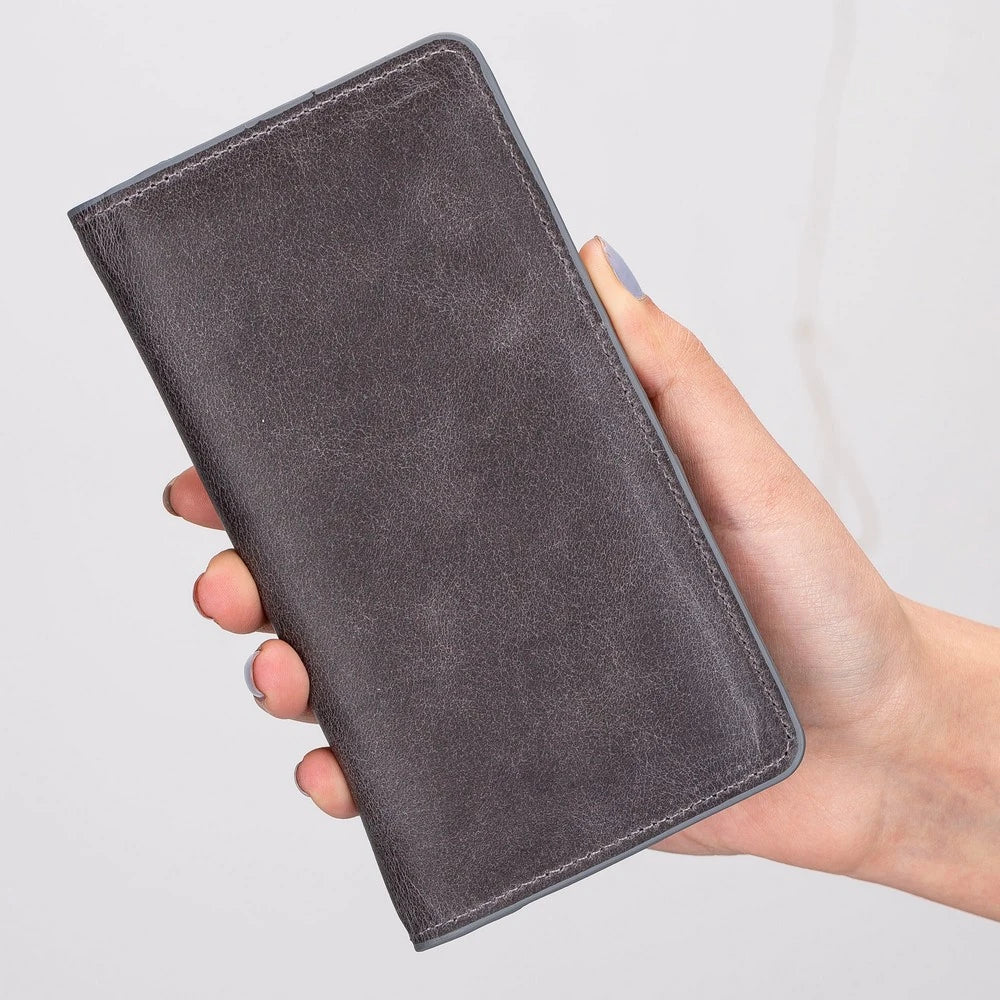 Calvina 6.5 inch Uyumlu Deri Kartlıklı Kılıf TN18 Gri
