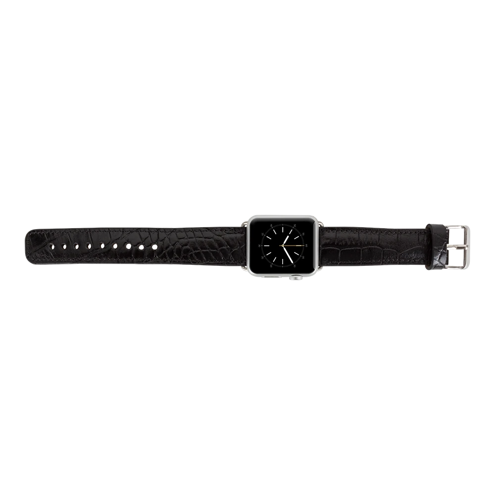 Apple Watch Uyumlu Deri Kordon 42-44-45mm Kroko Siyah