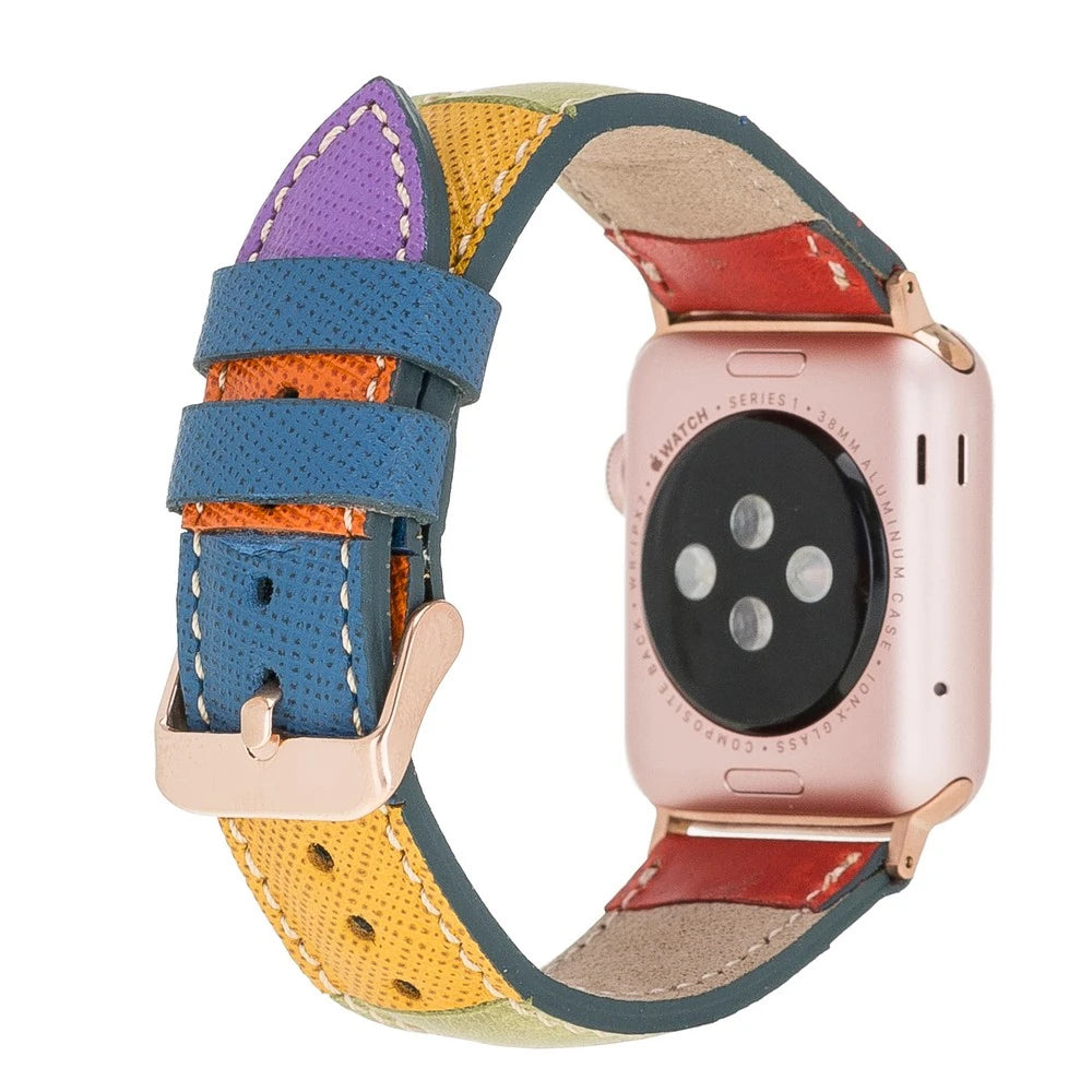 Apple Watch Uyumlu Deri Kordon 38-40-41mm Gökkuşağı