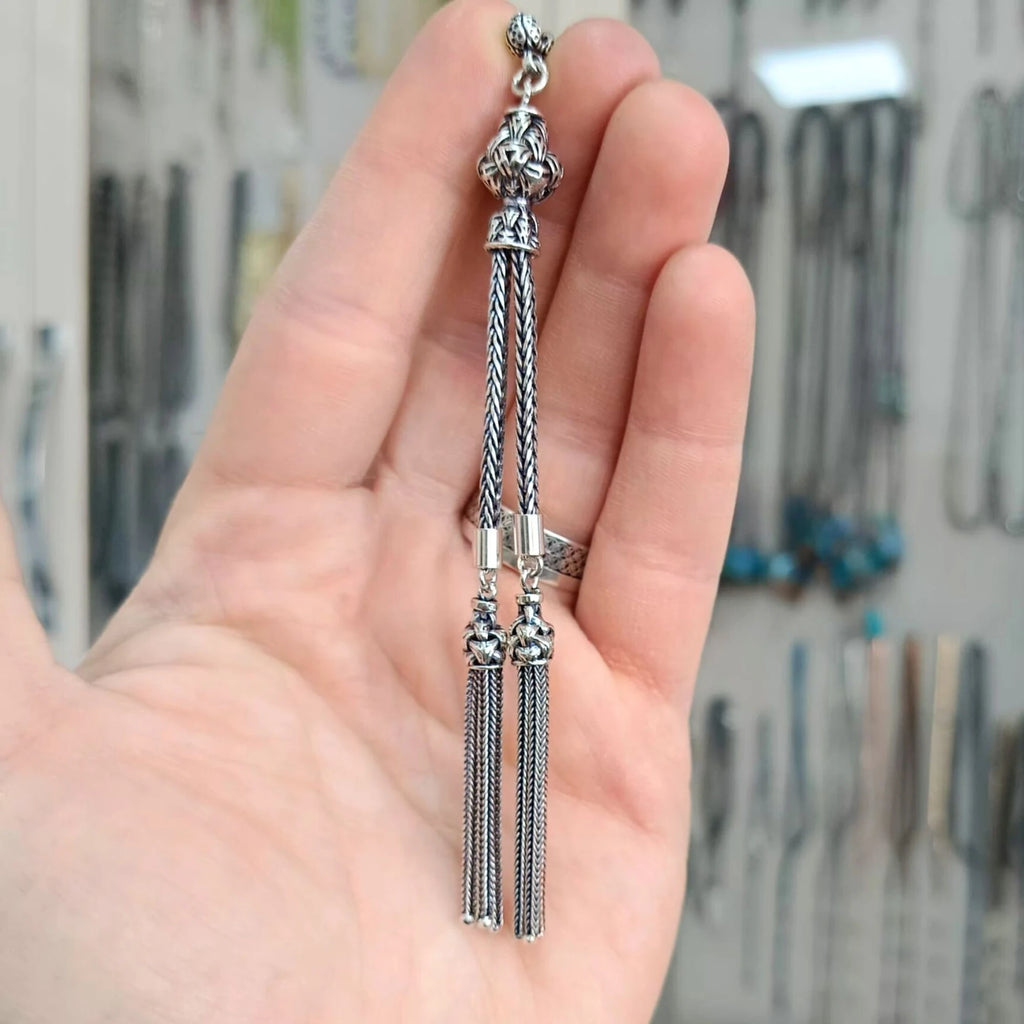 925 Ayar Gümüş İki Dallı Sallantılı 11 cm Püskül