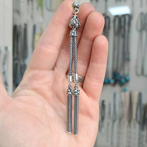 925 Ayar Gümüş İki Dallı Sallantılı 11 cm Püskül