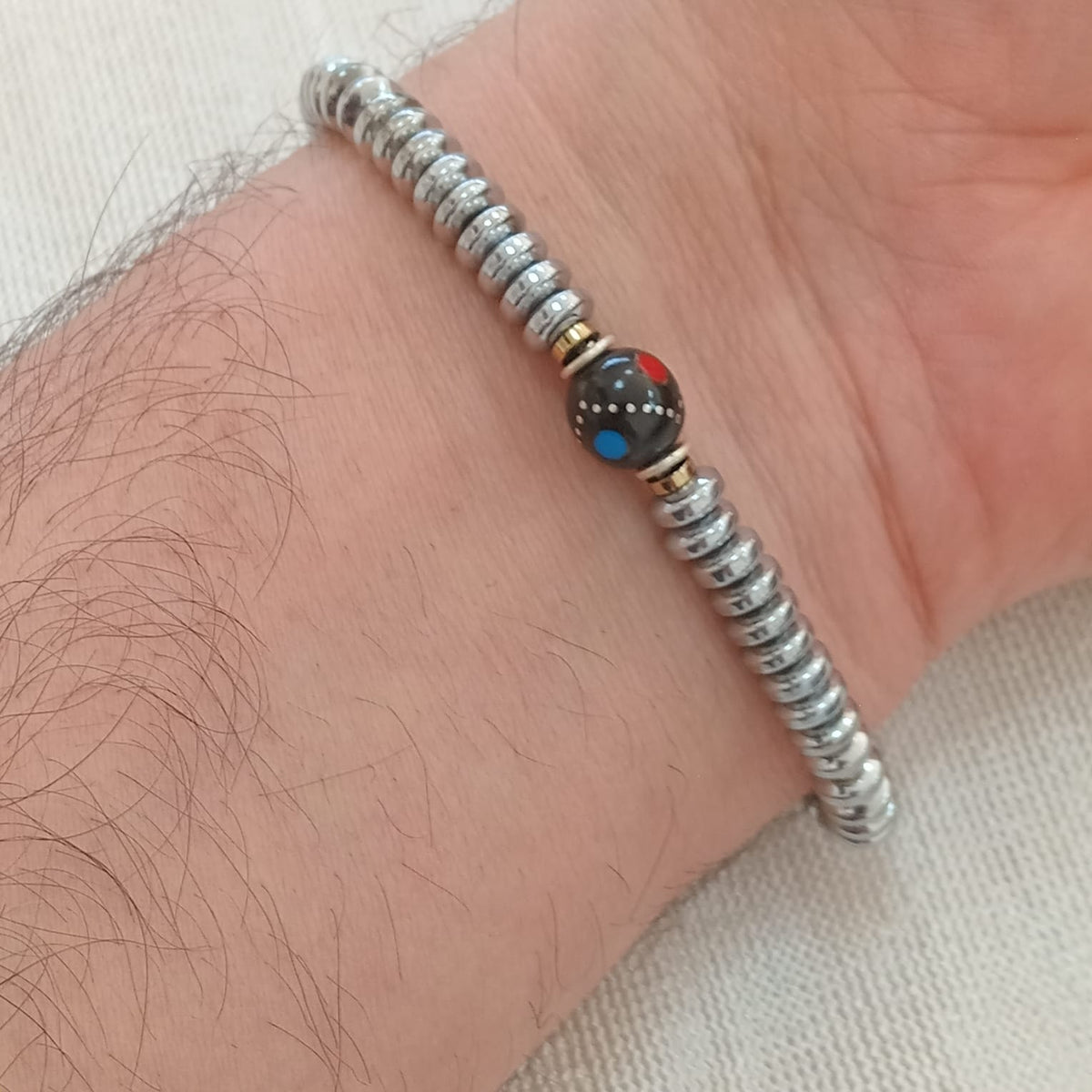 Mercimek Cut Silver Color Hematit Stone Bracelet 3X6 mm