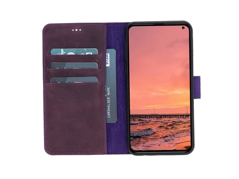 Samsung Galaxy S10E Uyumlu Deri Cüzdanlı Kılıf Foncaze G7 Mor
