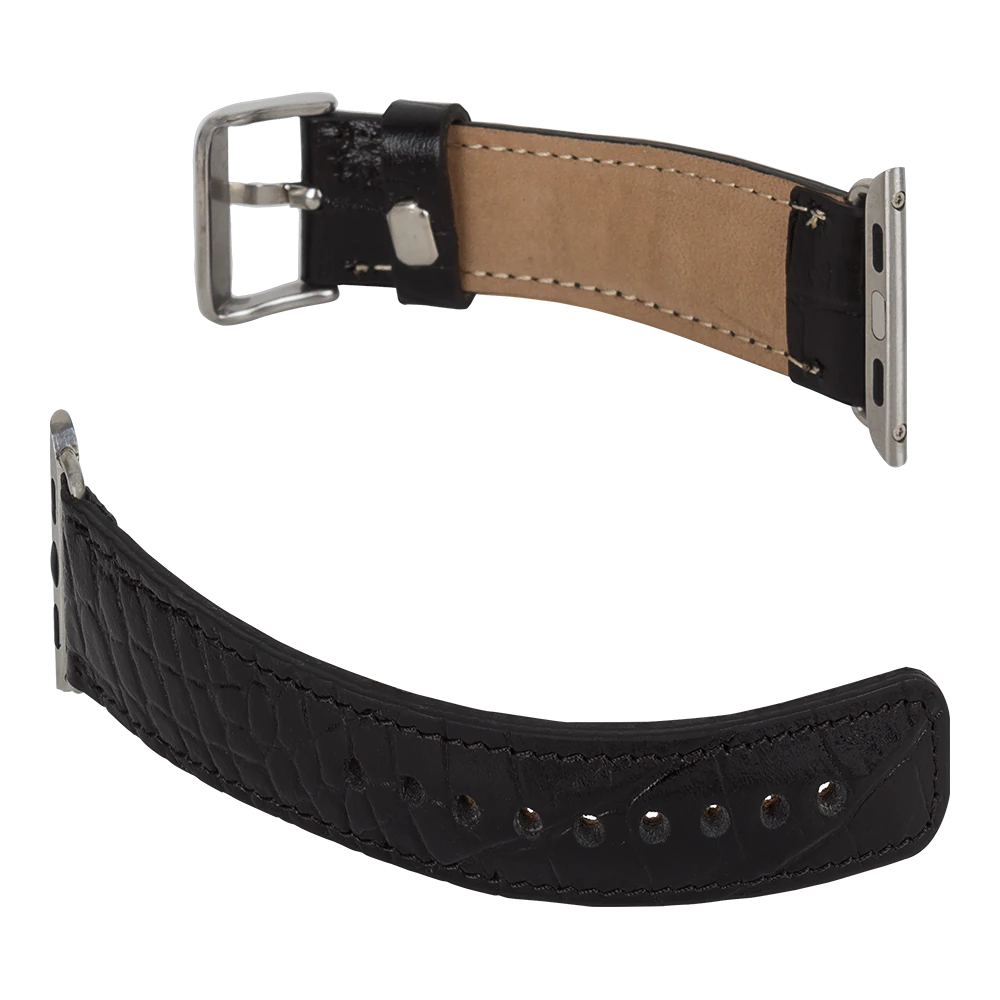 Apple Watch Uyumlu Deri Kordon 42-44-45mm Kroko Siyah