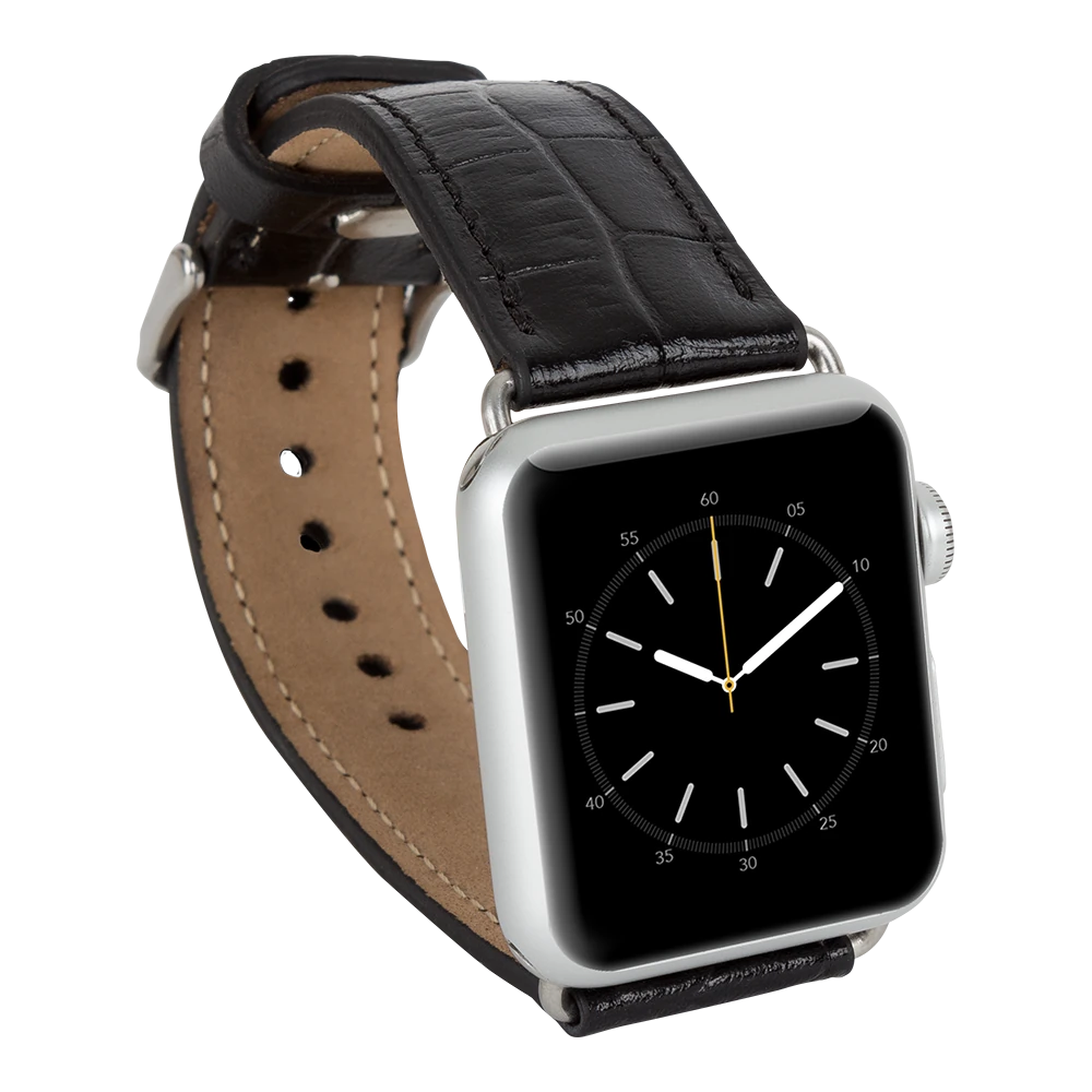 Apple Watch Uyumlu Deri Kordon 42-44-45mm Kroko Siyah
