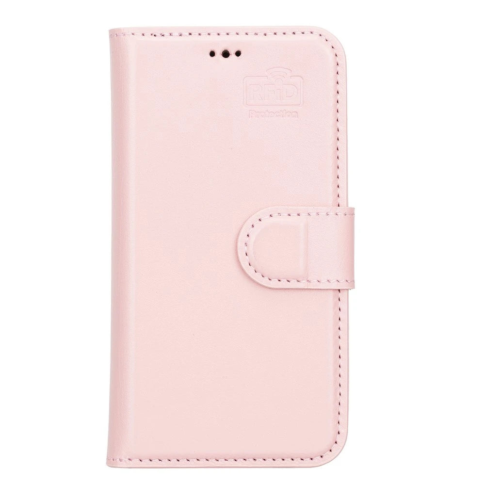 Apple iPhone 13 Mini Uyumlu Deri Cüzdanlı Kılıf NU2 Pembe