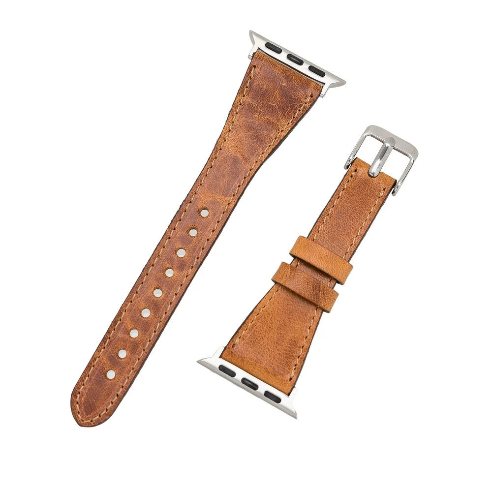 Apple Watch Uyumlu Deri Kordon 38-40-41mm Slim G19 Taba