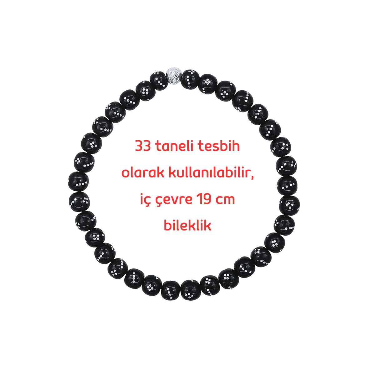 Silver Engraved 33lük Prayer Beads Bracelet Gürcistan Oltu 19 cm