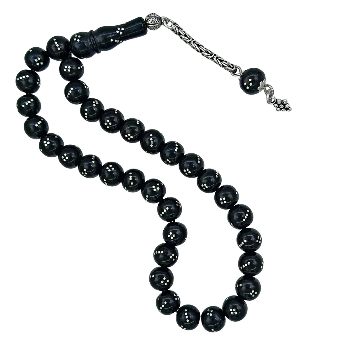 Silver Engraved Bilek Size Gürcistan Oltu Prayer Beads 8 mm
