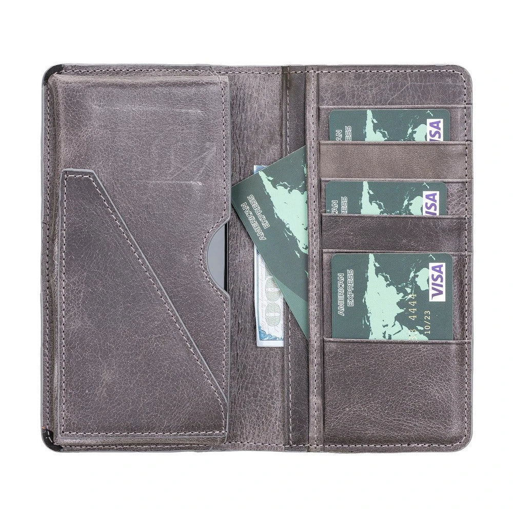 Calvina 6.5 inch Uyumlu Deri Kartlıklı Kılıf TN18 Gri