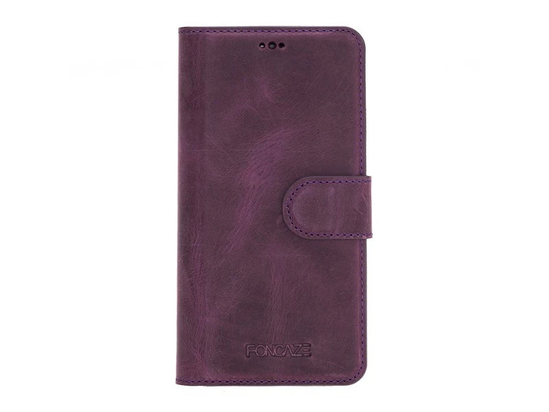 Samsung Galaxy S10E Uyumlu Deri Cüzdanlı Kılıf Foncaze G7 Mor