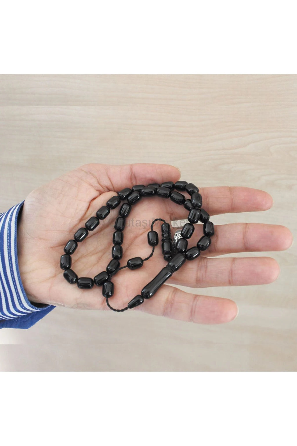 Erkek Siyah Kapsül Kesim Erzurum Oltu Taşı Tesbih Sistemli Kumpaslı 7 X 11 Mm