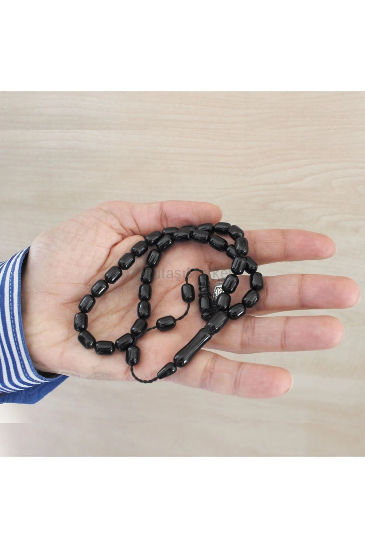 Erkek Siyah Kapsül Kesim Erzurum Oltu Taşı Tesbih Sistemli Kumpaslı 7 X 11 Mm