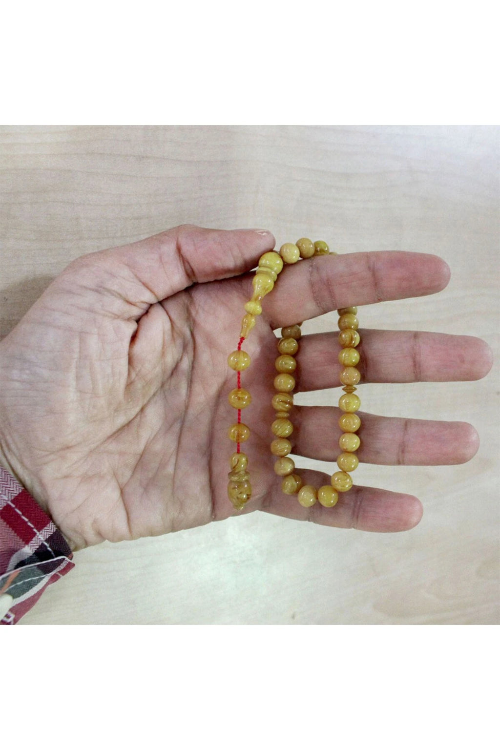 Sarı Arpa Kesim Sıkma Kehribar 7,5 mm Tesbih