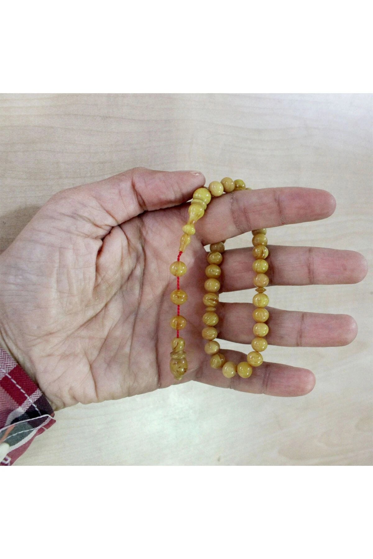 Sarı Arpa Kesim Sıkma Kehribar 7,5 mm Tesbih