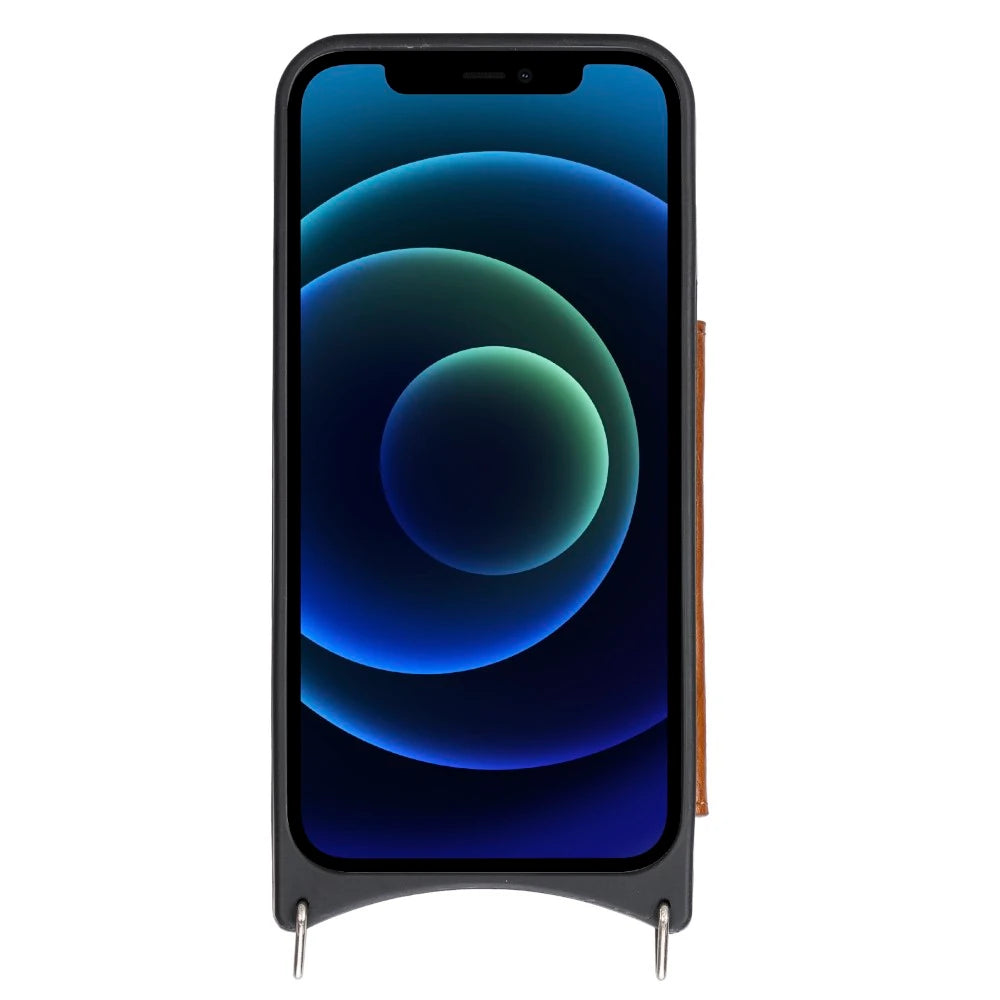 Apple iPhone 12 Pro Max Uyumlu Deri Askılı Kılıf UFW RST2EF Taba
