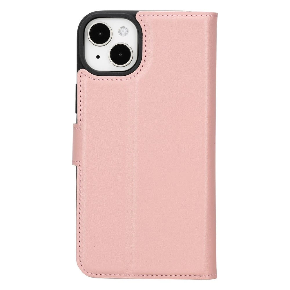 Apple iPhone 15 Plus Uyumlu Deri Cüzdanlı Kılıf MWWN NU2 Pembe