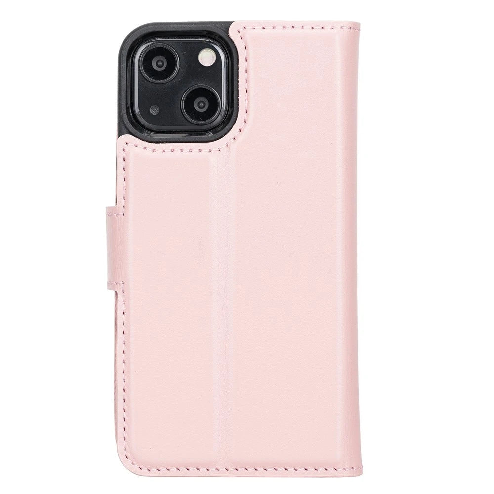 Apple iPhone 13 Mini Uyumlu Deri Cüzdanlı Kılıf NU2 Pembe
