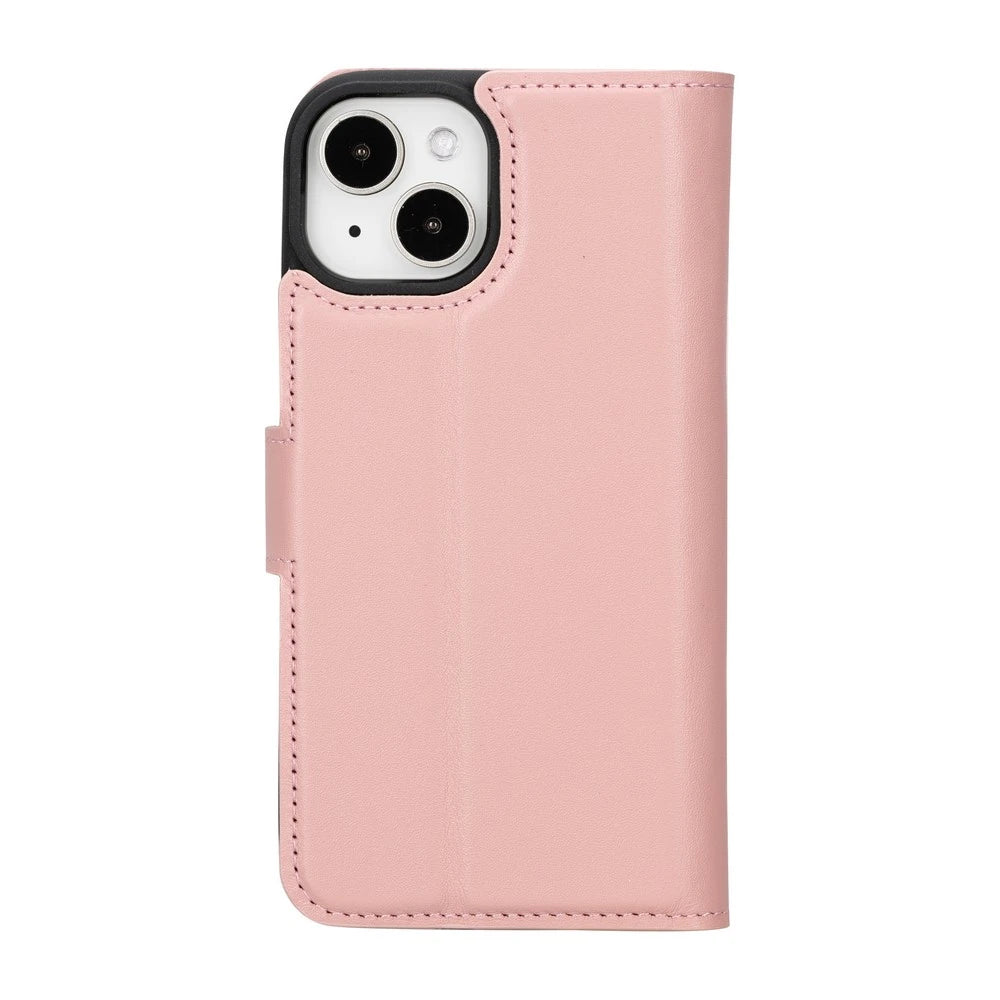 Apple iPhone 15 Uyumlu Deri Cüzdanlı Kılıf MWWN NU2 Pembe