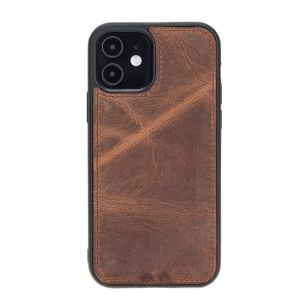 Apple iPhone 12 Uyumlu Deri Arka Kapak G2 Kahve