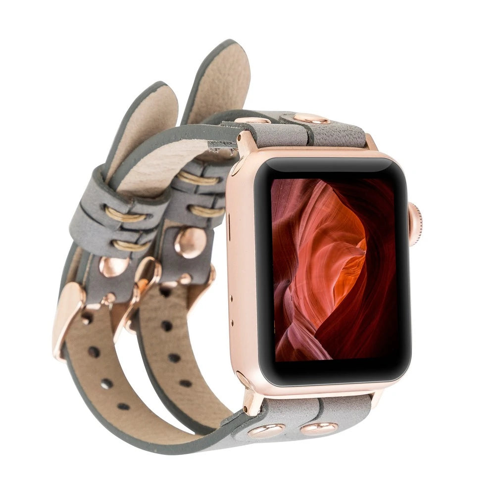 Apple Watch Uyumlu Deri Kordon Ely Double Tour RST9 Gri